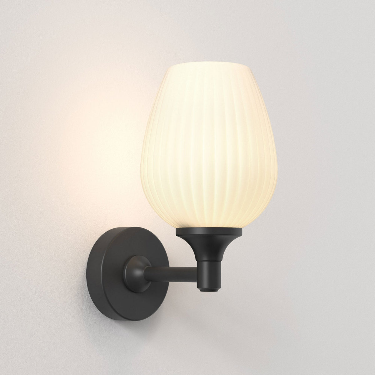 Liberty IP44 Wall Light in Matt Black with Opal Glass Shade