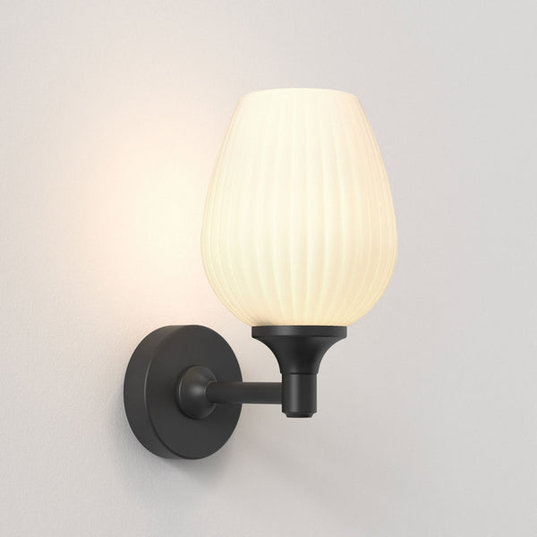 Liberty IP44 Wall Light in Matt Black with Opal Glass Shade