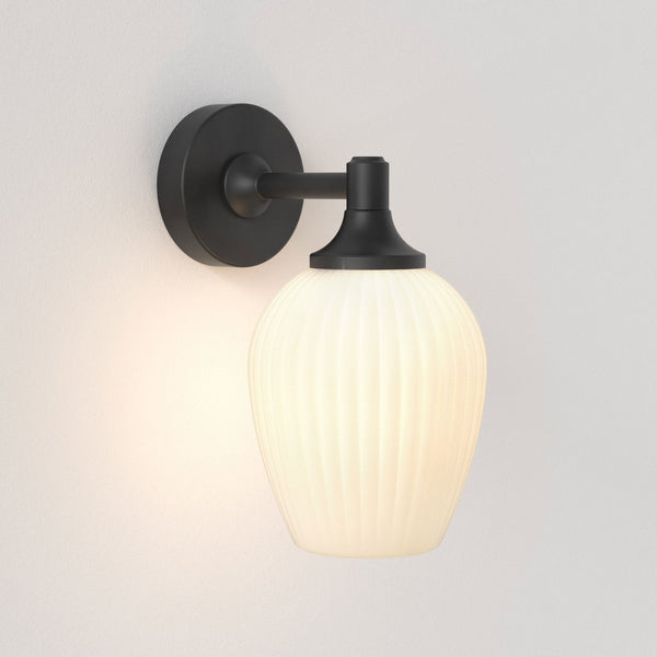 Liberty IP44 Wall Light in Matt Black with Opal Glass Shade