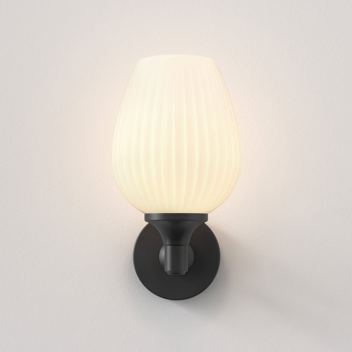 Liberty IP44 Wall Light in Matt Black with Opal Glass Shade