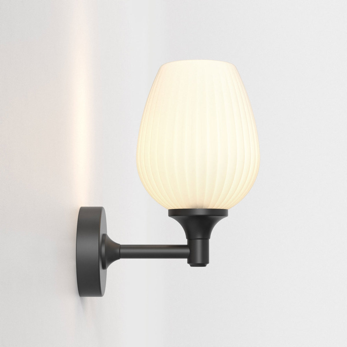 Liberty IP44 Wall Light in Matt Black with Opal Glass Shade