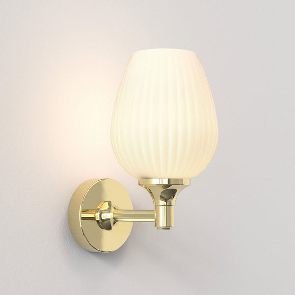 Liberty IP44 Wall Light in Polished Brass with Opal Glass Shade