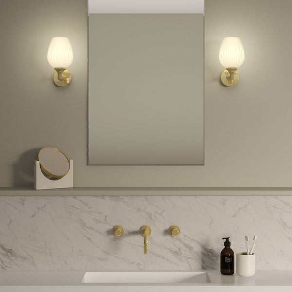 Liberty IP44 Wall Light in Polished Brass with Opal Glass Shade