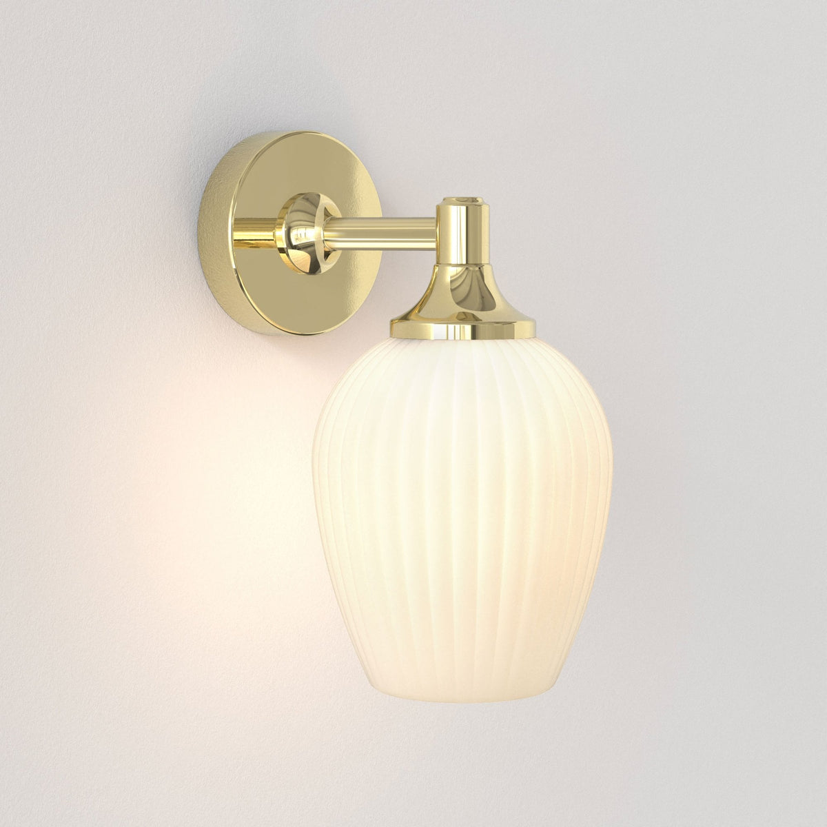 Liberty IP44 Wall Light in Polished Brass with Opal Glass Shade