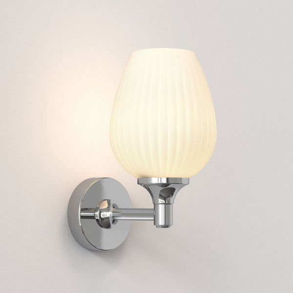 Liberty IP44 Wall Light in Polished Chrome with Opal Glass Shade