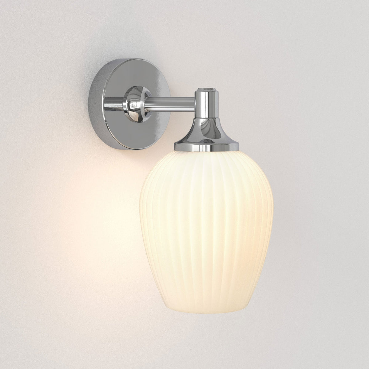 Liberty IP44 Wall Light in Polished Chrome with Opal Glass Shade