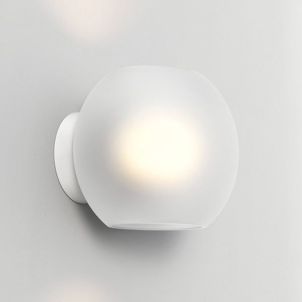 Luna Wall Light in Matt White with Clear Frosted Acid Etched Glass