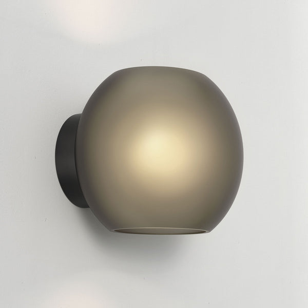 Luna Wall Light in Matt Black with Dark Smoke Frosted Acid Etched Glass