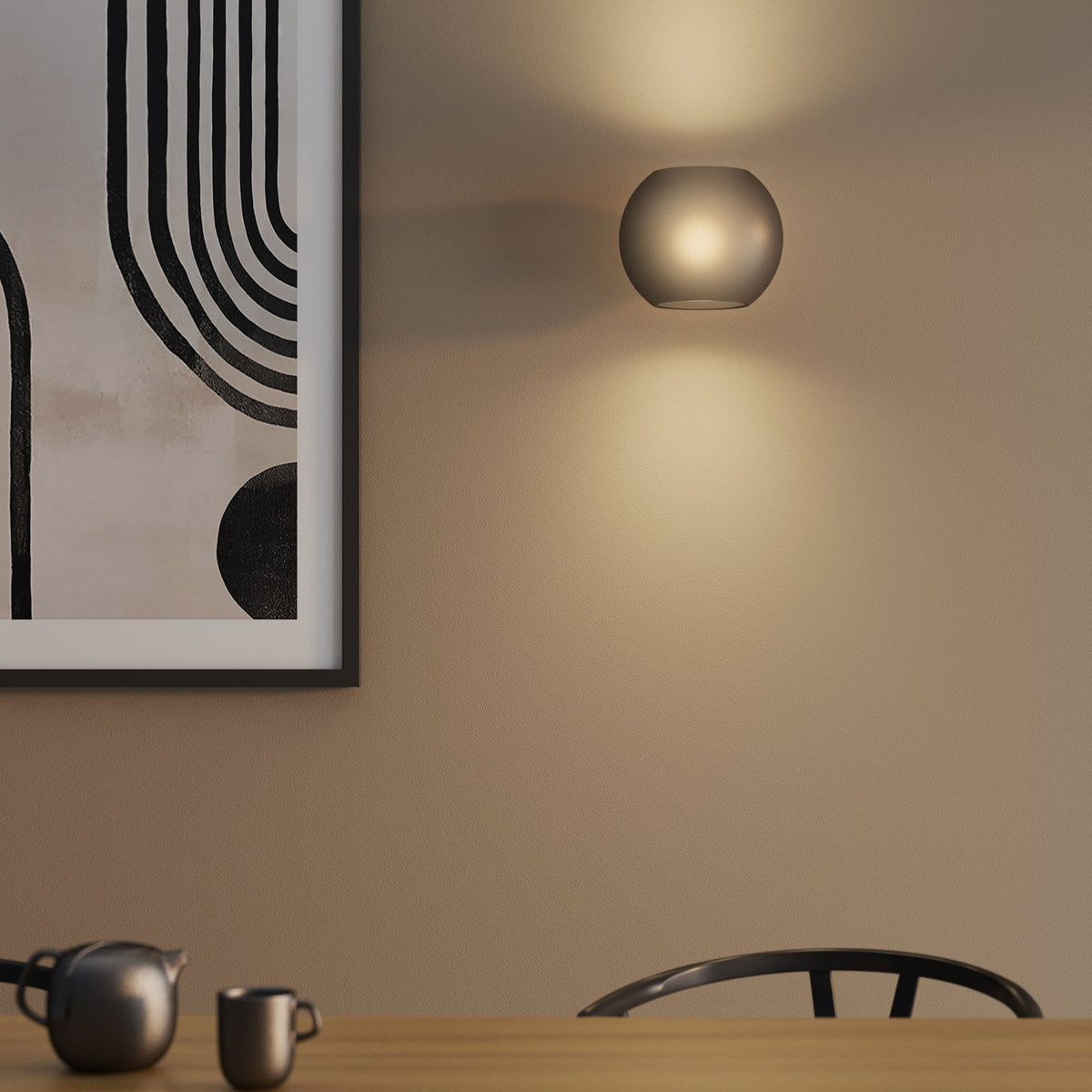 Luna Wall Light in Matt Black with Dark Smoke Frosted Acid Etched Glass