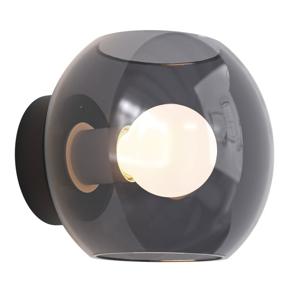 Luna Wall Light in Matt Black with Clear Dark Smoke Glass