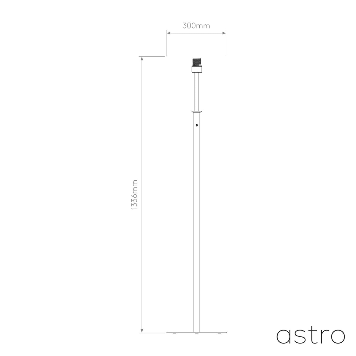 Technical drawing of a floor lamp with dimensions 1336mm height and 300mm width