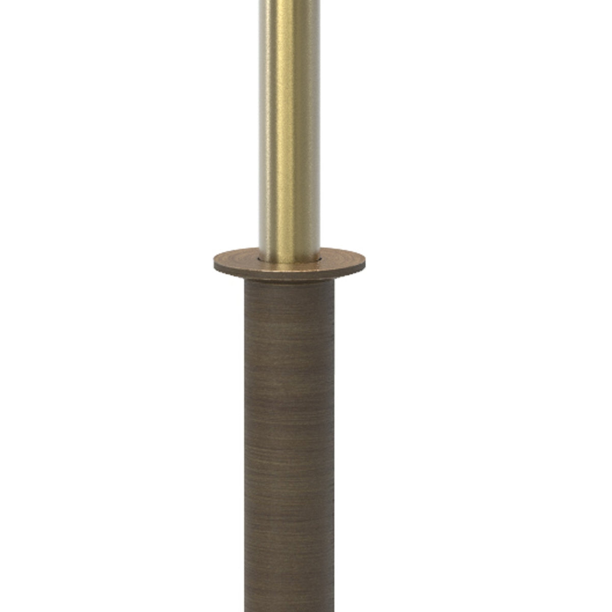 Close up of a brushed bronze pole with a gold pole inserted into the top