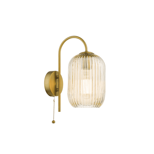 Idra Switched Wall Light In Aged Bronze With Champagne Ribbed Glass Shade