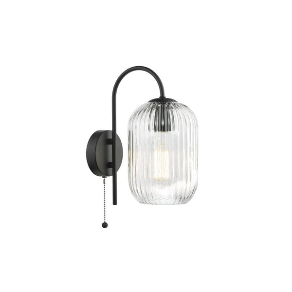 Idra Switched Wall Light In Matt Black With Clear Ribbed Glass Shade