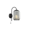 Idra Switched Wall Light In Matt Black With Smoked Ribbed Glass Shade