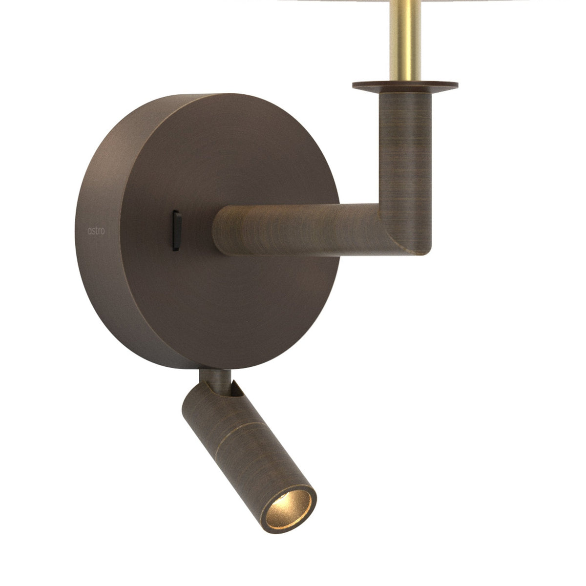 Astro brand wall light with a bronze finish and a small, adjustable spotlight
