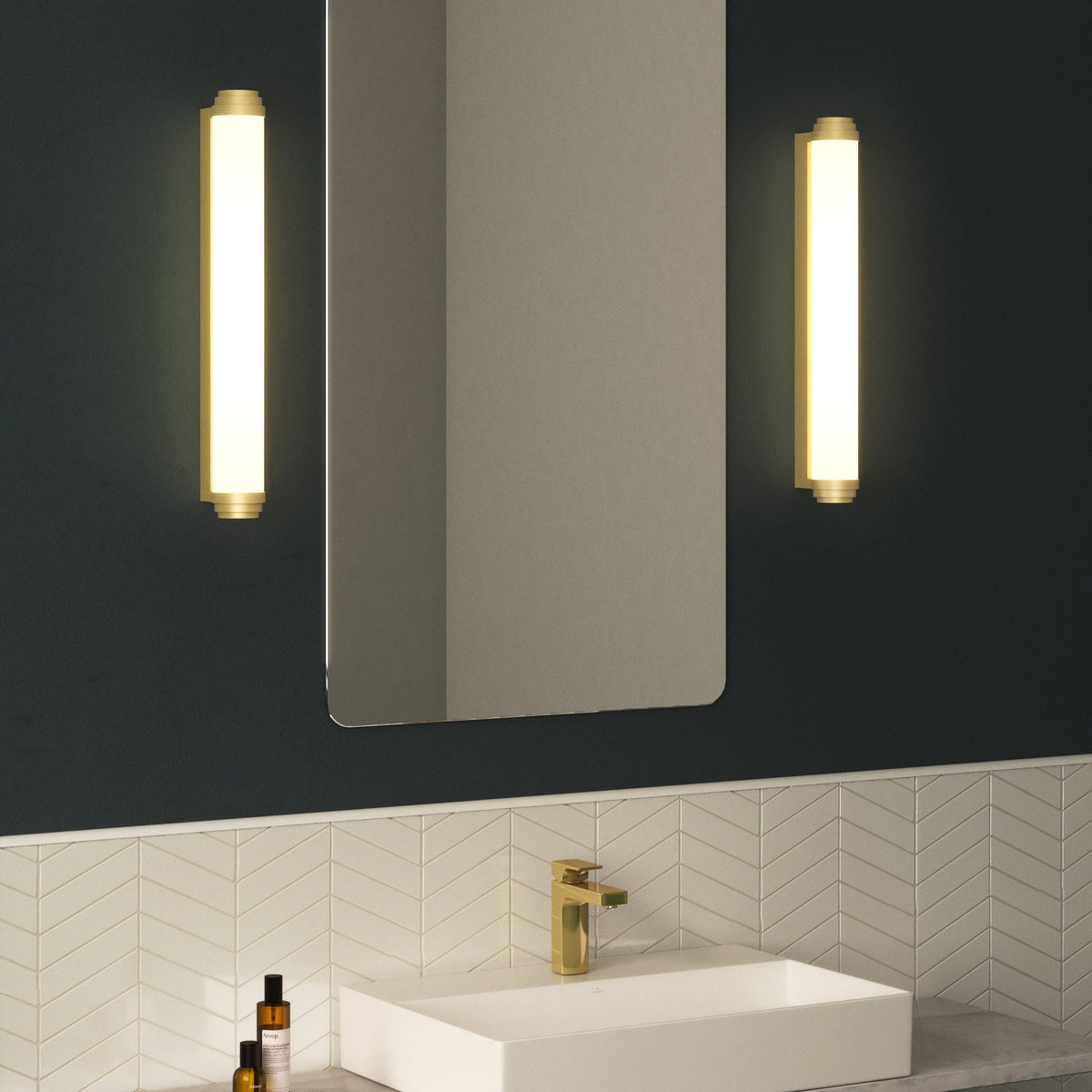 Burlington 600 IP44 Phase Dimmable Wall Light In Matt Gold