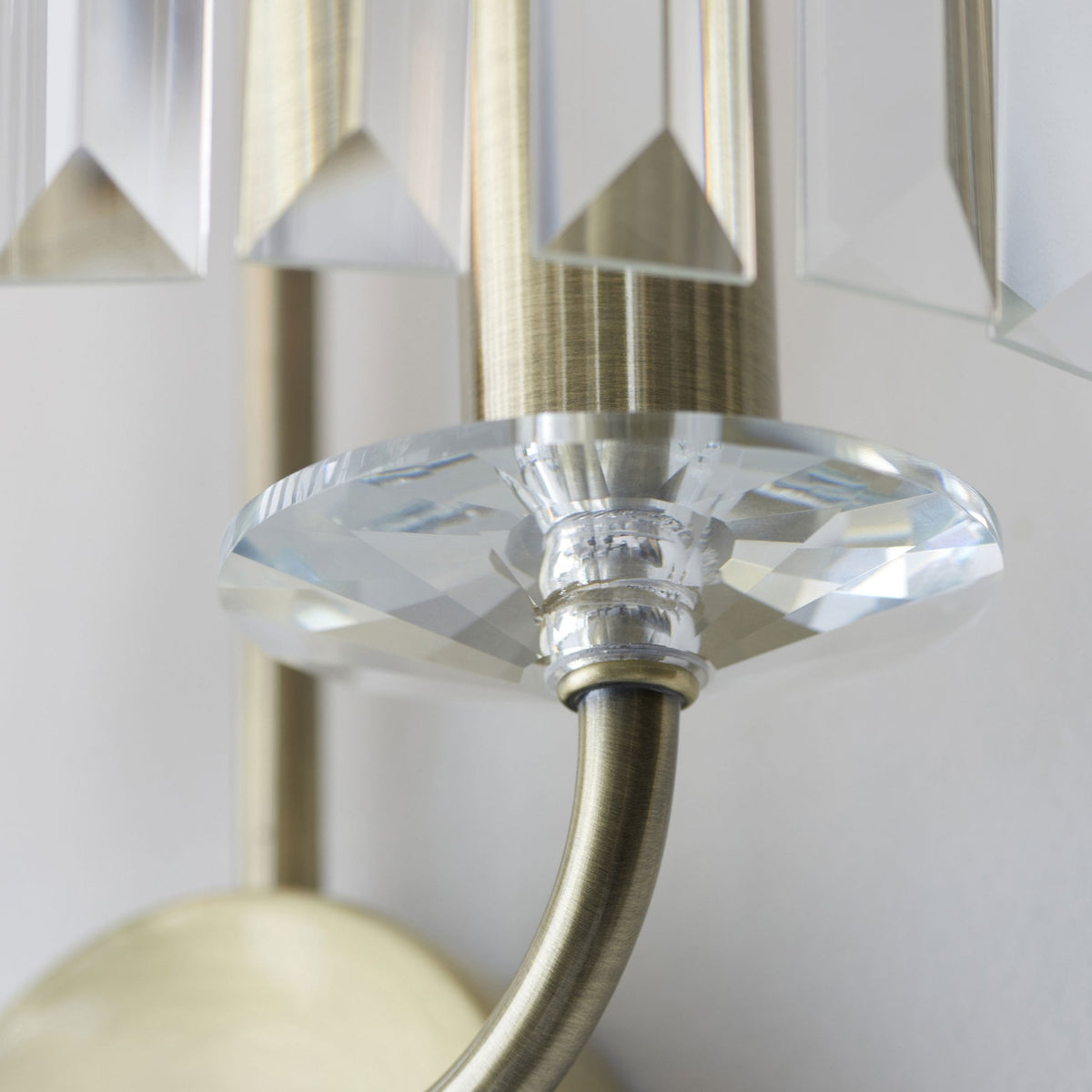 Yetminster Twin Lamp Wall Light in Antique Brass & Clear Cut Faceted Glass