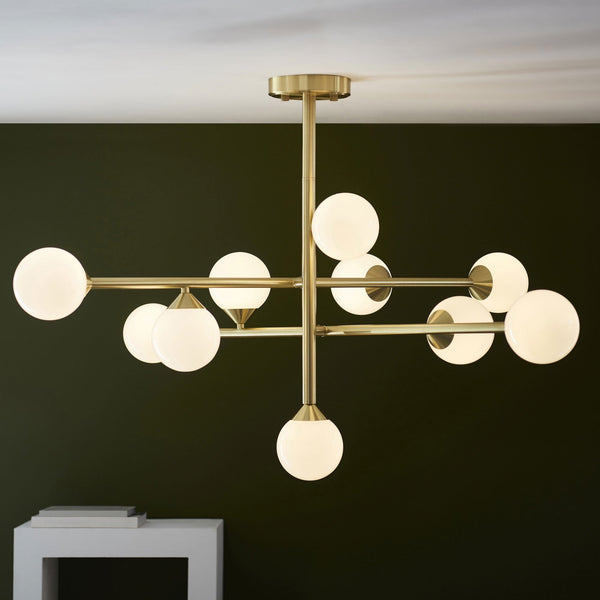 Sturminster Tiered Bar Pendant in Brushed Brass with Gloss Opal Glass Shades