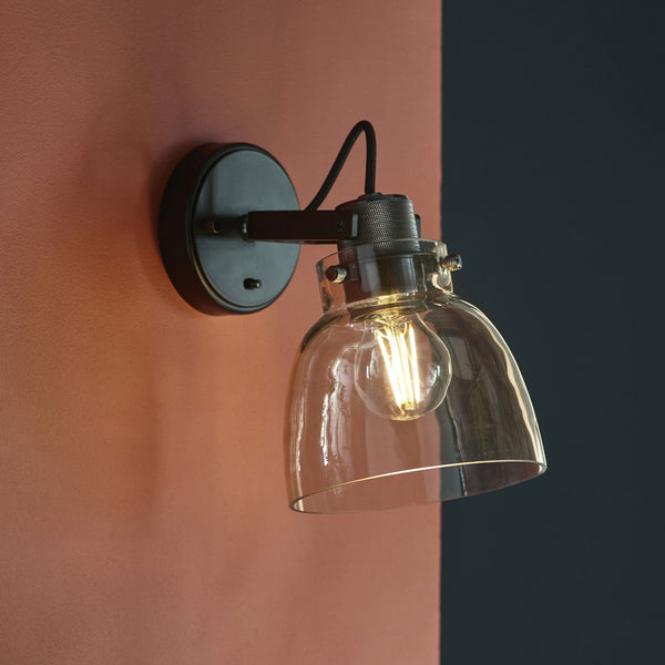 Urban Wall Light in Black Chrome & Matt Black with Grey Tinted Glass Shade