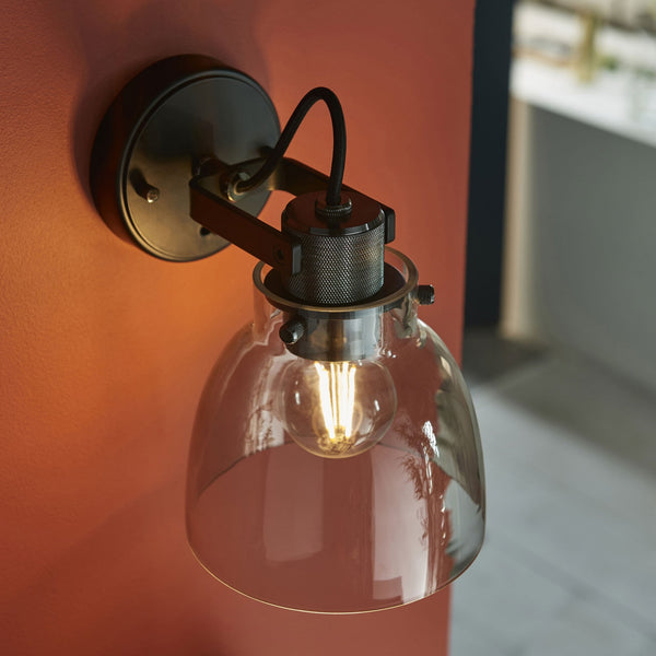 Urban Wall Light in Black Chrome & Matt Black with Grey Tinted Glass Shade