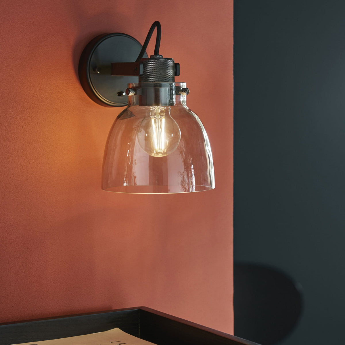 Urban Wall Light in Black Chrome & Matt Black with Grey Tinted Glass Shade