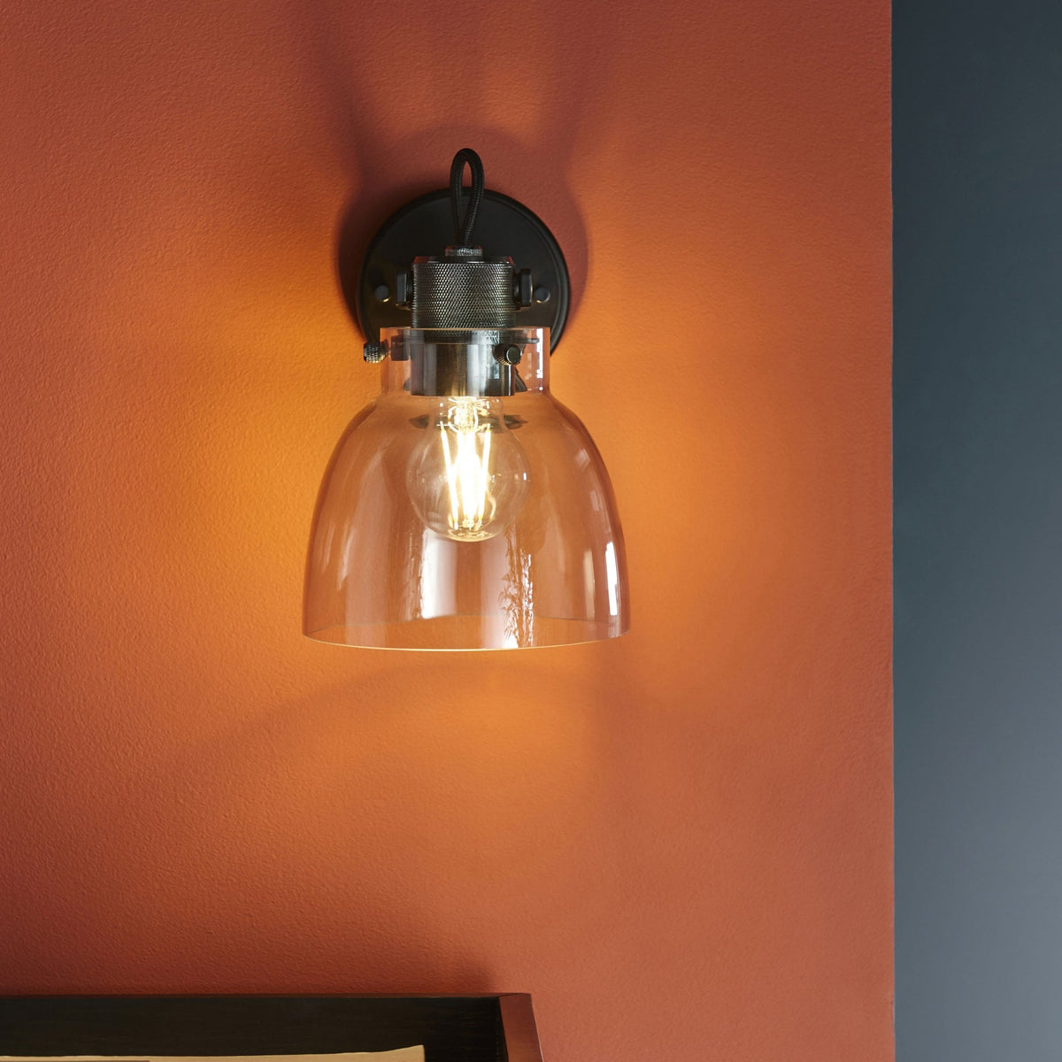 Urban Wall Light in Black Chrome & Matt Black with Grey Tinted Glass Shade