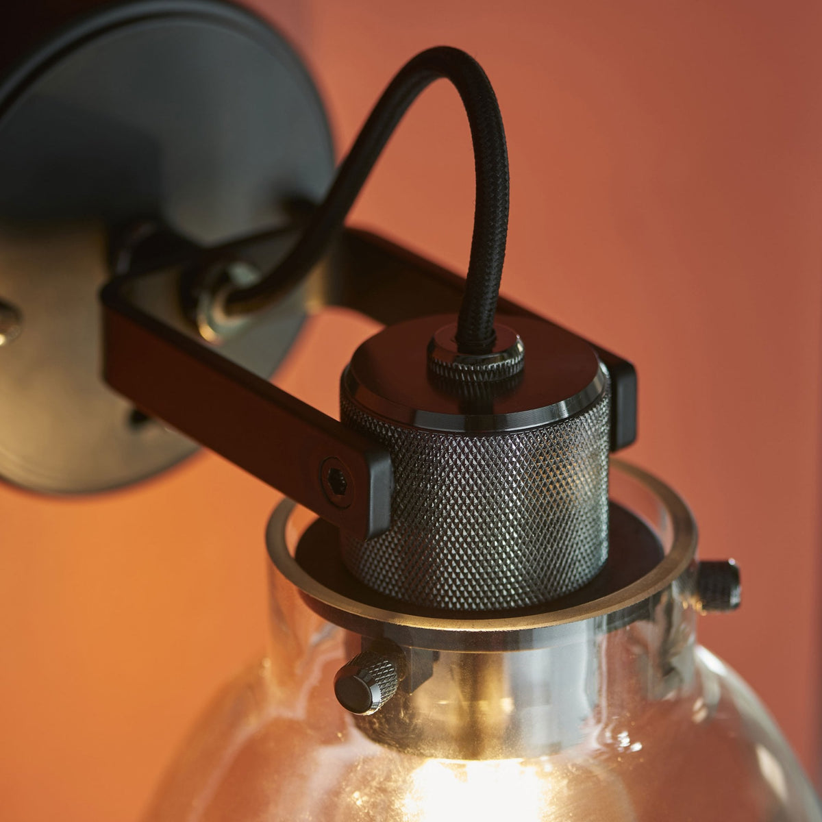 Urban Wall Light in Black Chrome & Matt Black with Grey Tinted Glass Shade