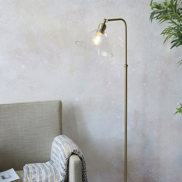 Martell Floor Light in Antique Brass & Clear Glass