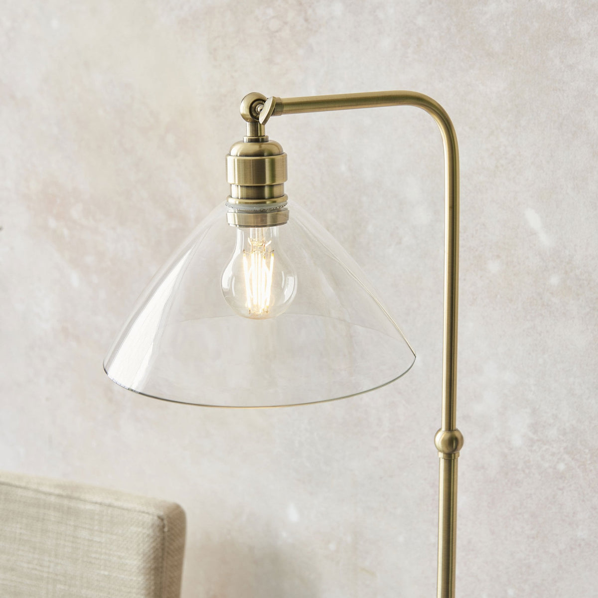 Martell Floor Light in Antique Brass & Clear Glass