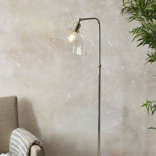 Martell Floor Light in Bright Nickel & Clear Glass