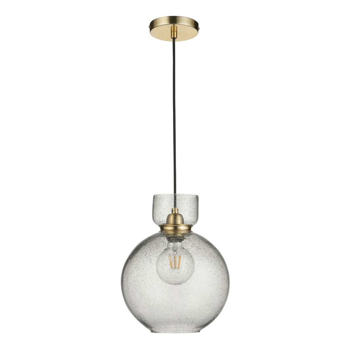 Blidworth Pendant in Brass with Clear Blown Glass with Bubbles
