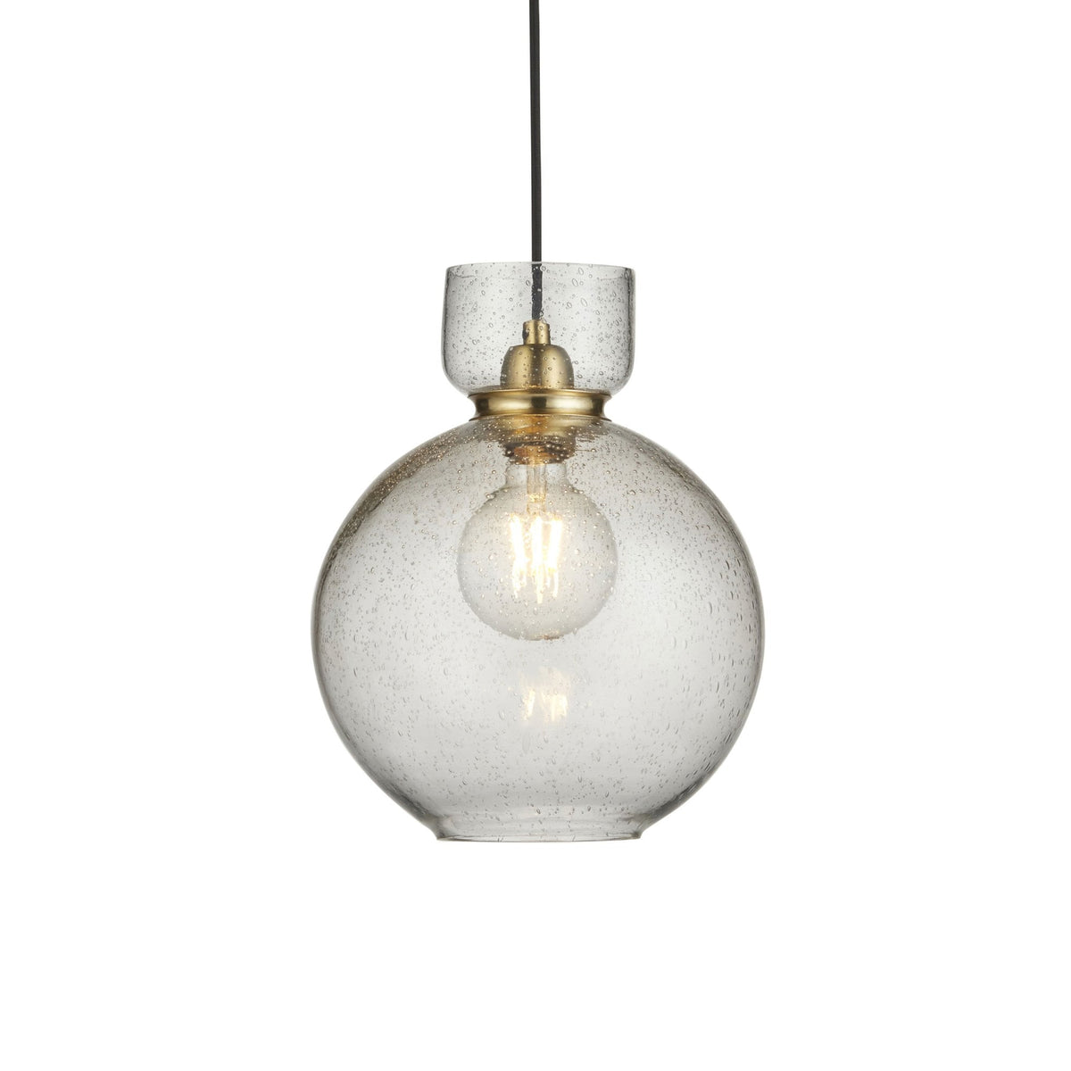 Blidworth Pendant in Brass with Clear Blown Glass with Bubbles