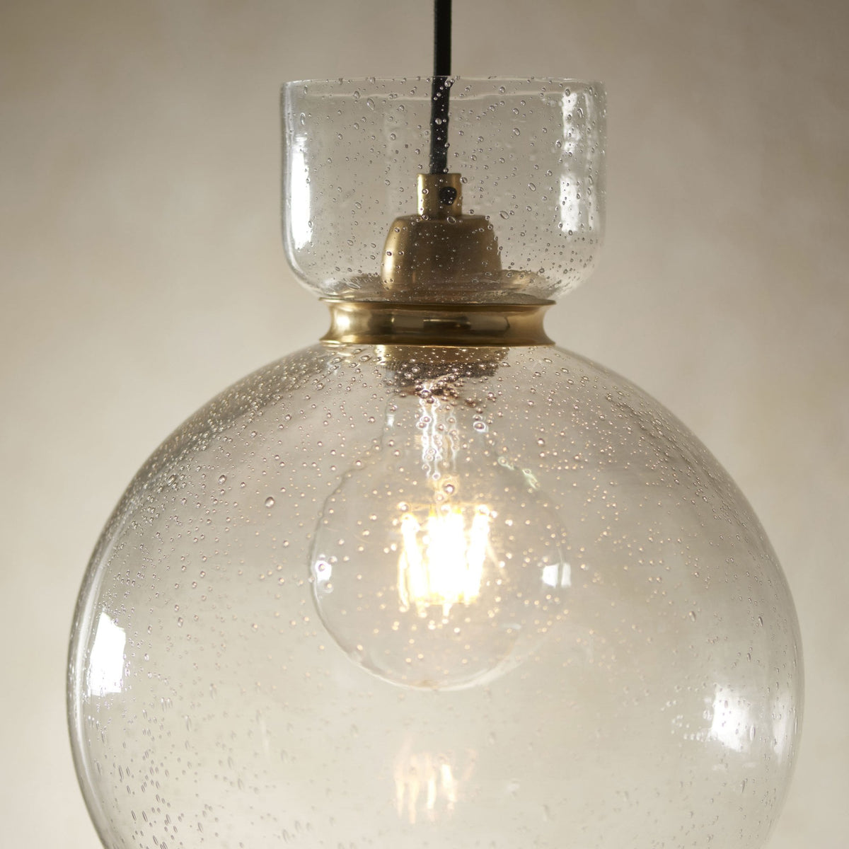 Blidworth Pendant in Brass with Clear Blown Glass with Bubbles