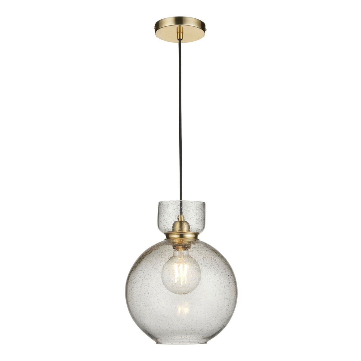 Blidworth Pendant in Brass with Clear Blown Glass with Bubbles
