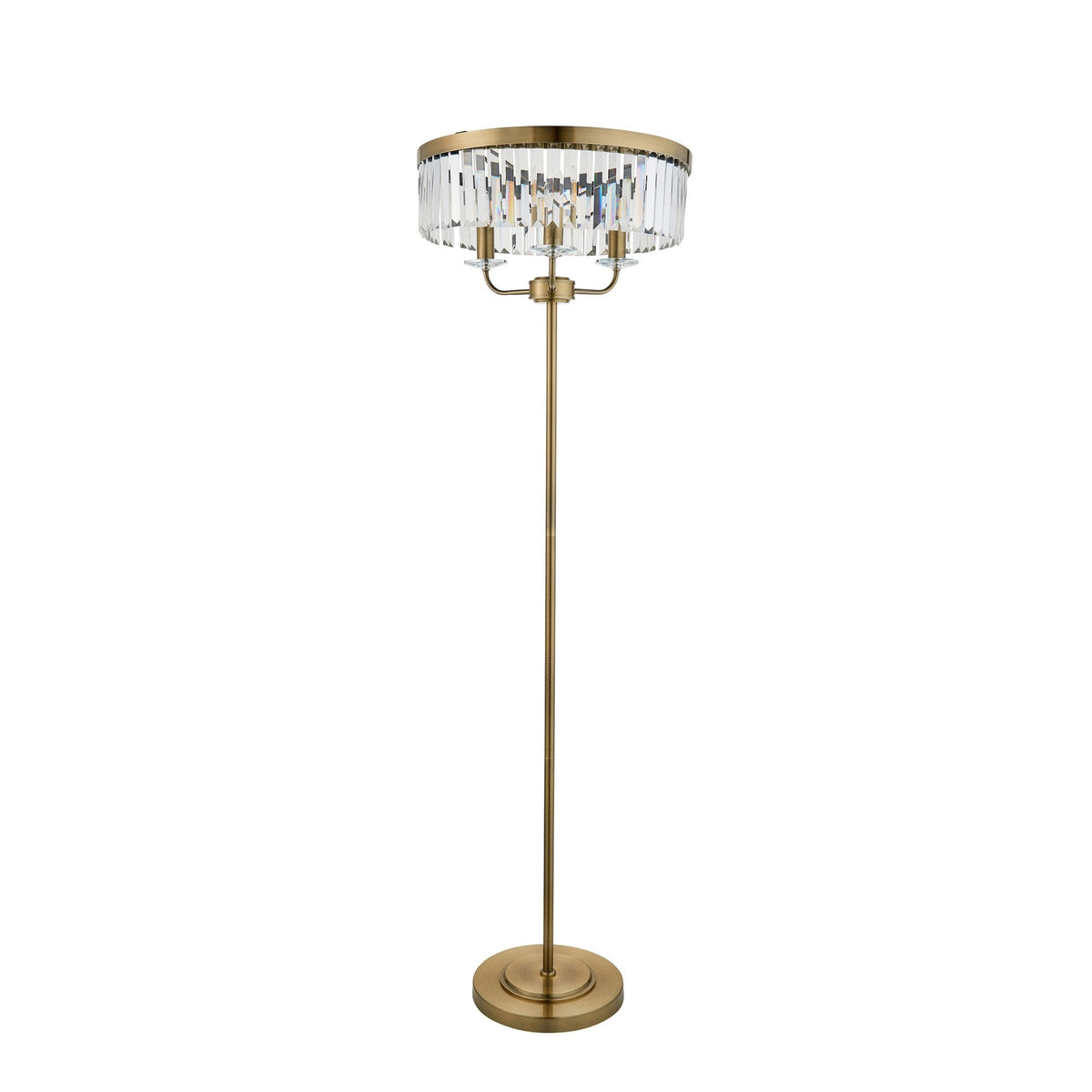 Yetminster 3 Light Floor Lamp in Antique Brass & Clear Cut Glass