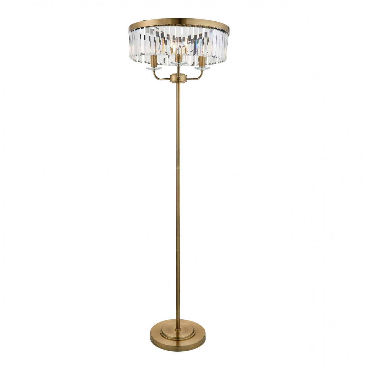 Yetminster 3 Light Floor Lamp in Antique Brass & Clear Cut Glass