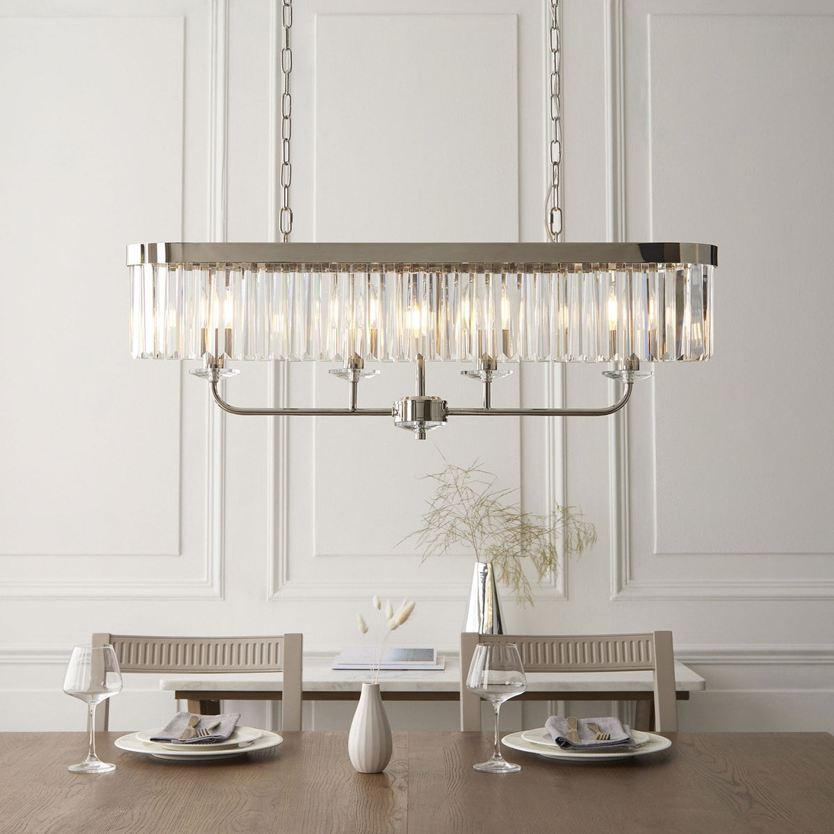 Yetminster 4 Light Linear Pendant in Nickel & Clear Cut Glass