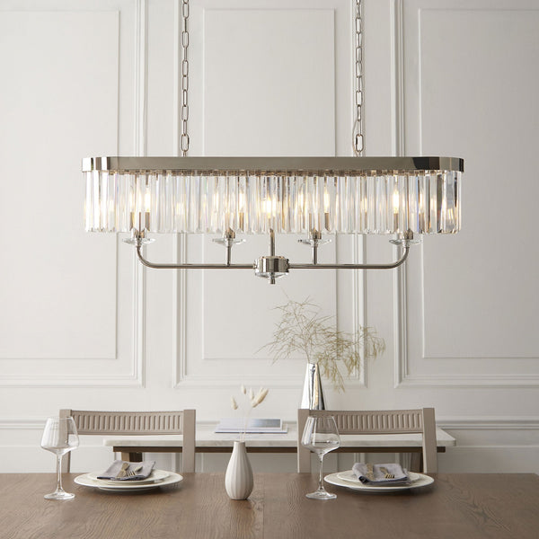Yetminster 4 Light Linear Pendant in Nickel & Clear Cut Glass