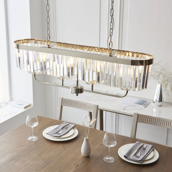 Yetminster 4 Light Linear Pendant in Nickel & Clear Cut Glass
