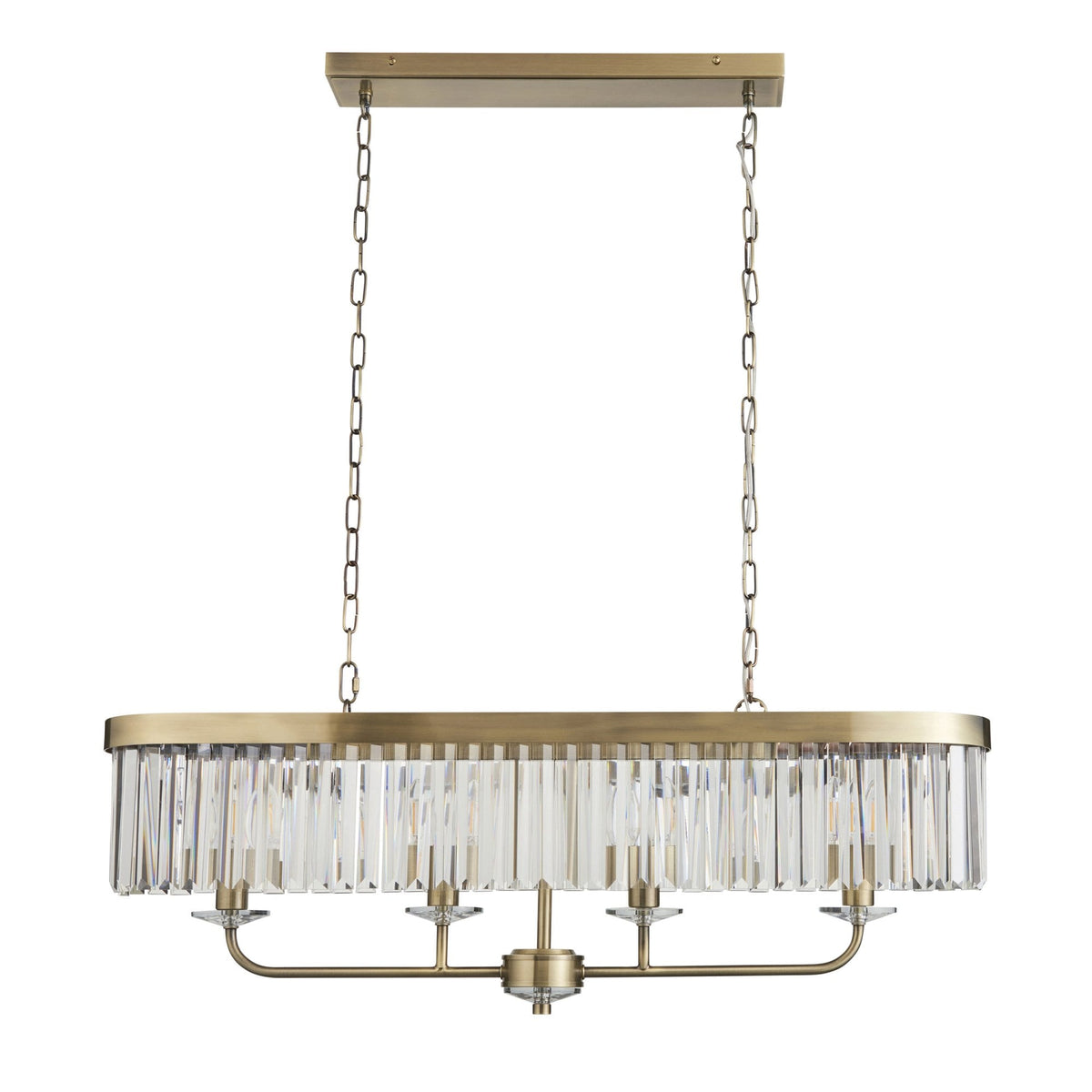 Yetminster 4 Light Linear Pendant in Antique Brass & Clear Cut Glass