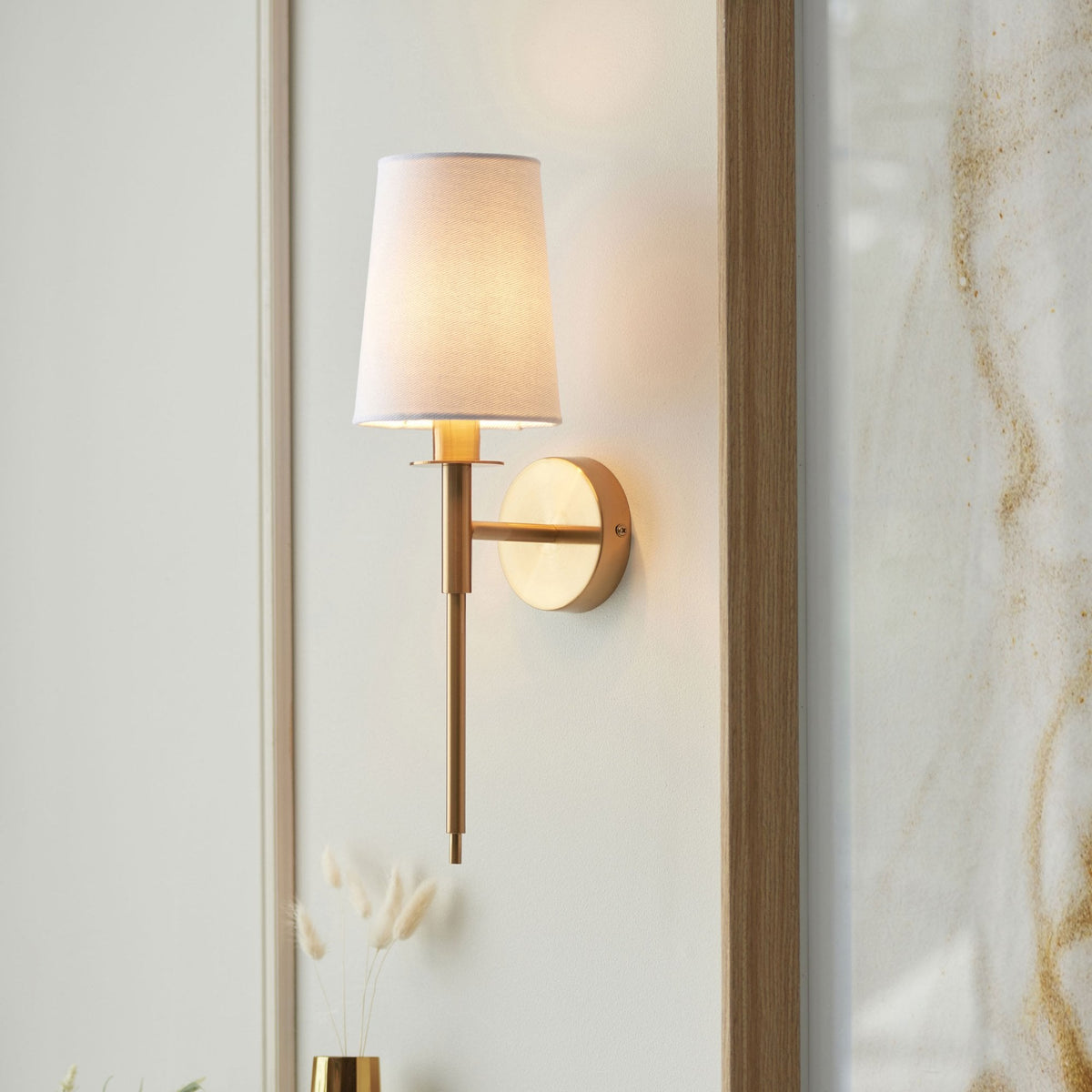 Warmwell Wall Light in Vintage Brass & White Shade