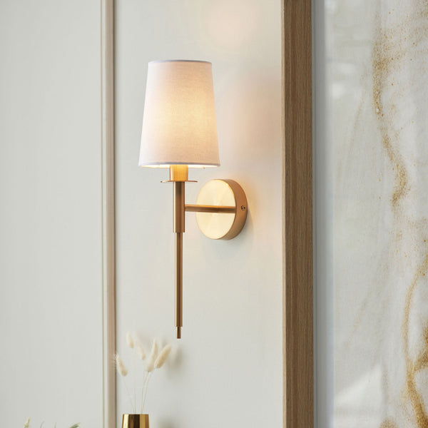 Warmwell Wall Light in Vintage Brass & White Shade