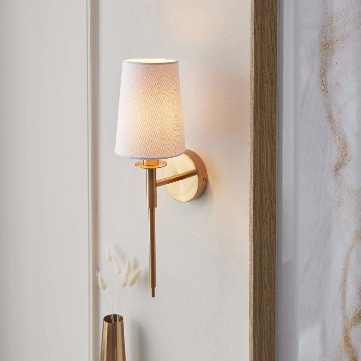 Warmwell Wall Light in Vintage Brass & White Shade