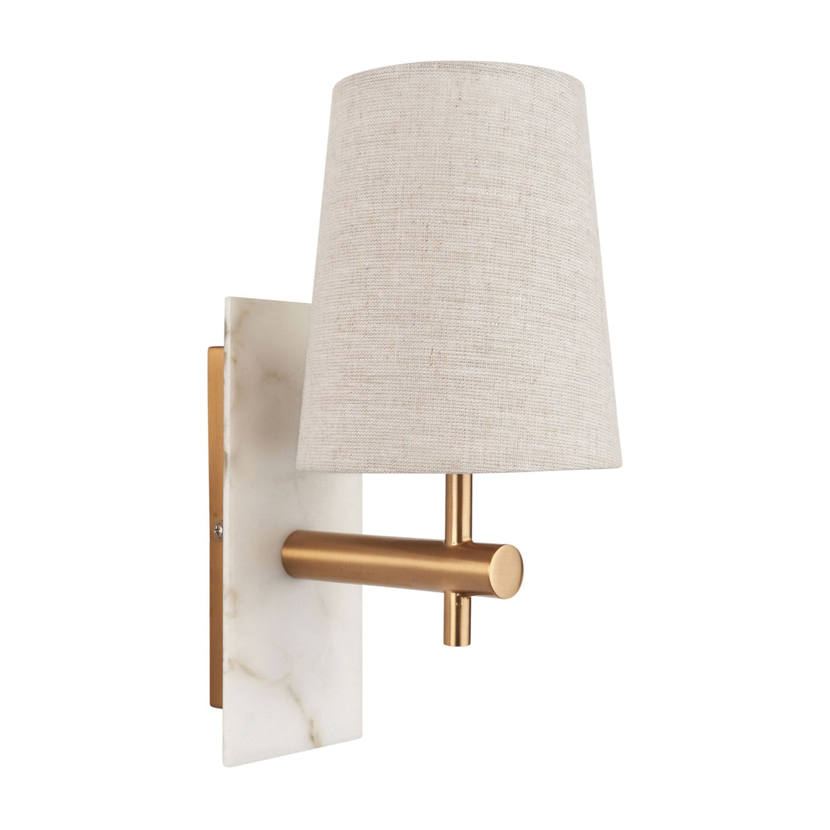 Meden Wall Light in Vintage Brass & White Marble with Tapered Fabric Shade