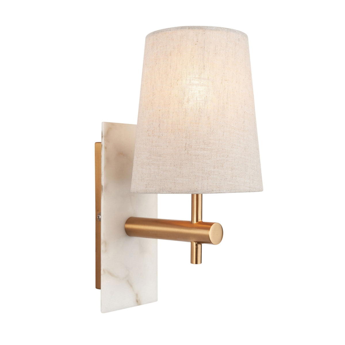 Meden Wall Light in Vintage Brass & White Marble with Tapered Fabric Shade