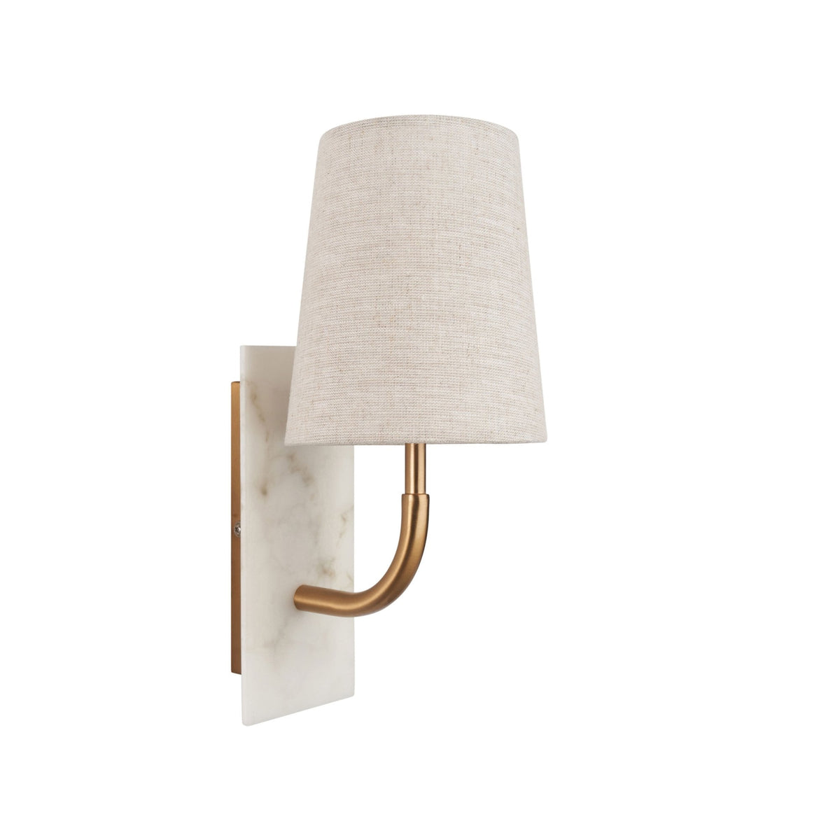 Meden Curve Wall Light in Vintage Brass & White Marble with Tapered Fabric Shade