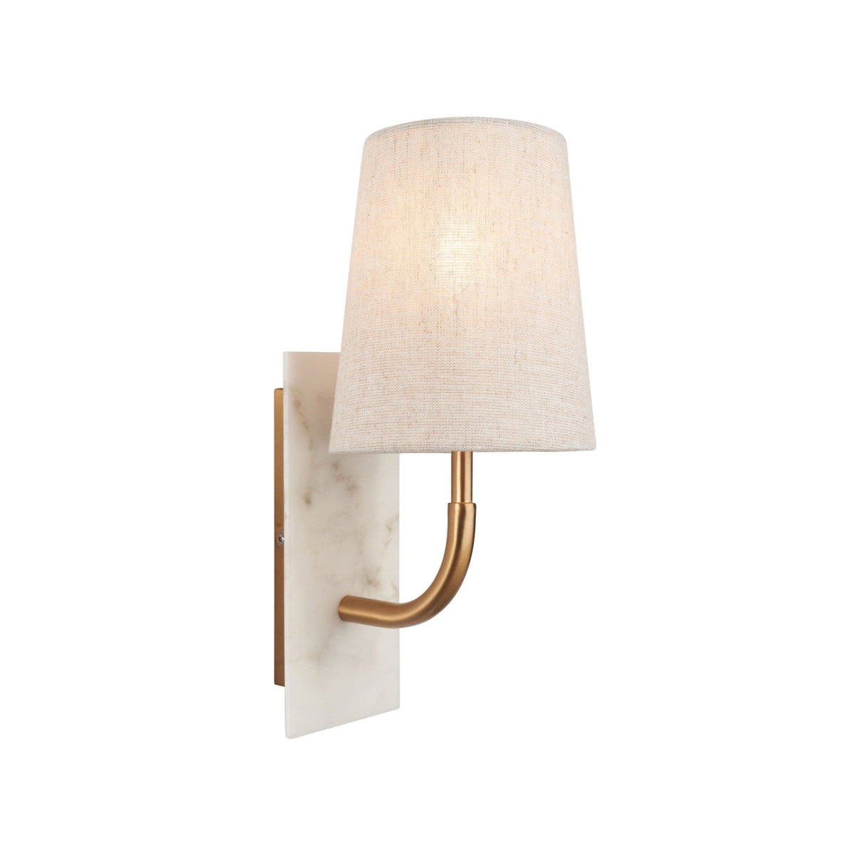 Meden Curve Wall Light in Vintage Brass & White Marble with Tapered Fabric Shade