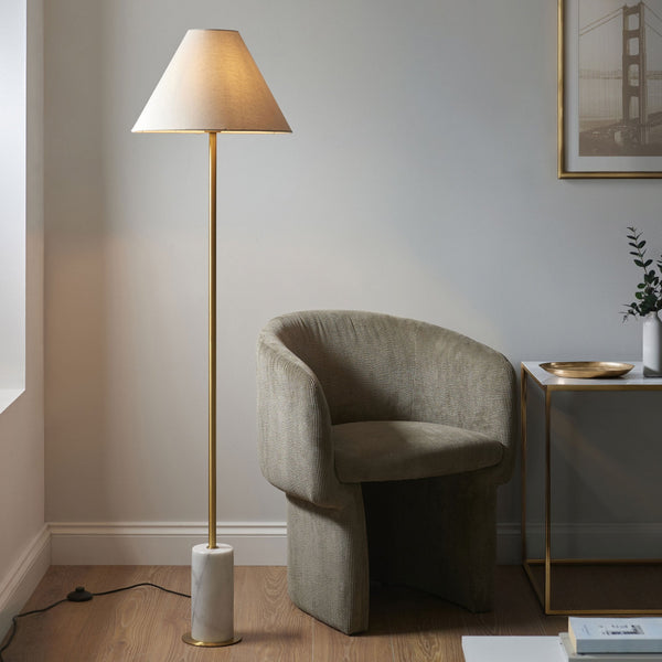Maplebeck Floor Lamp in Brushed Aged Brass & Solid White Marble Base