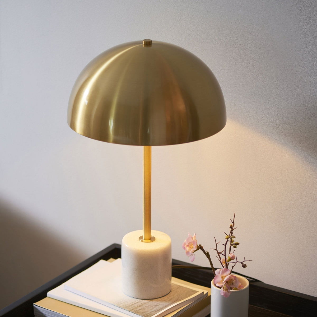 Hockerton Table Lamp in Brushed Aged Brass & Solid White Marble Base